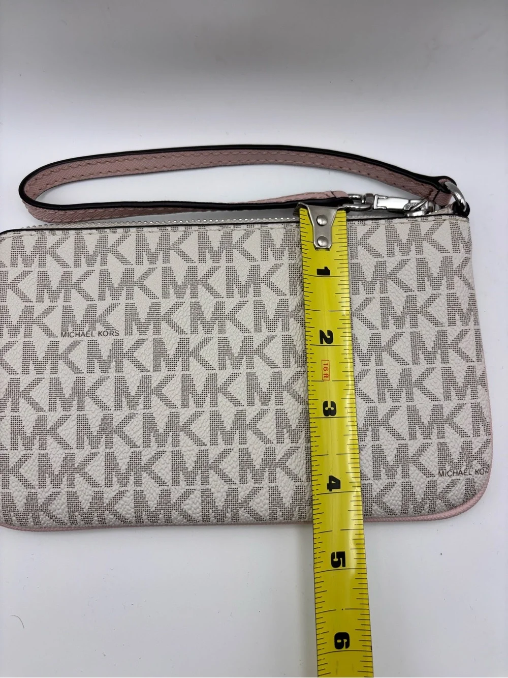 Michael Kors Beige & Pink Signature Stripe Wristlet